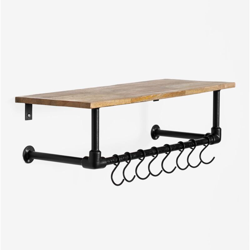 Sklum - Portemanteau mural avec étagère en manguier et acier Jensin