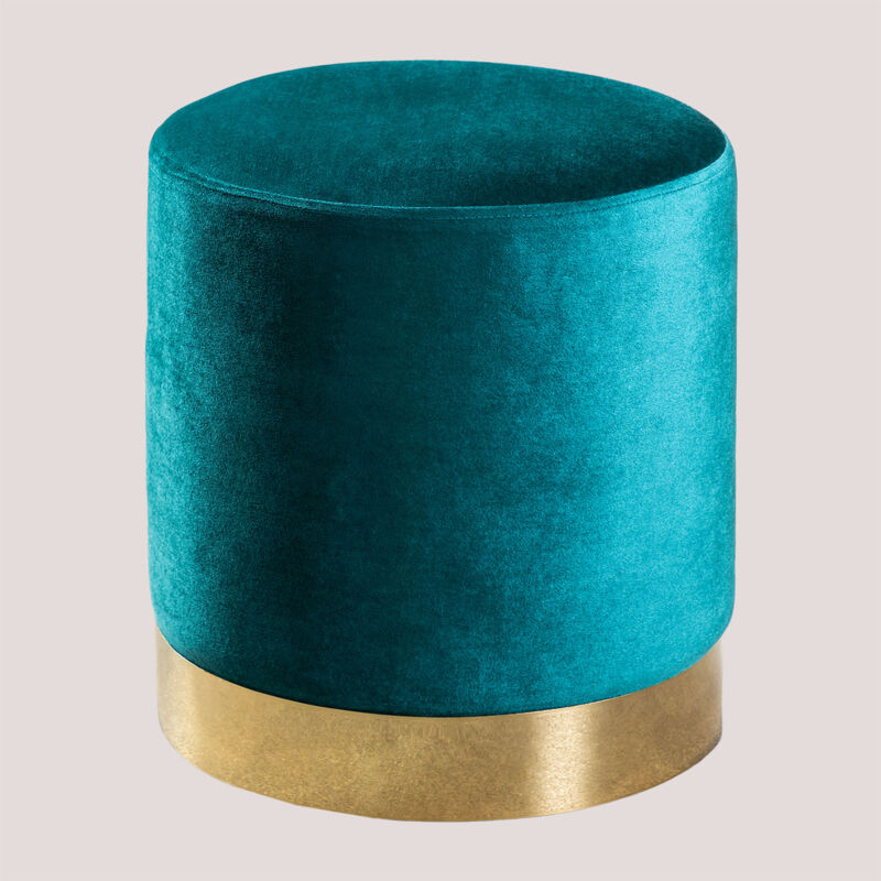 Sklum - Pouf Rond en Velours Flikez Bleu Turquoise Intense