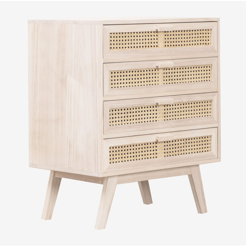 Kommode aus Holz ralik Design Paulownia-Holz - Rattan - Braun Natur - Sklum