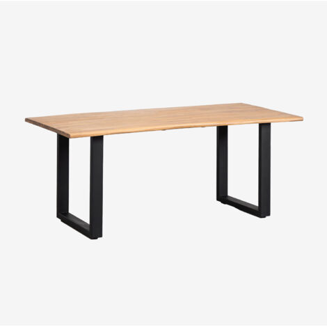 SKLUM Rechteckiger Gartentisch 180x90 cm aus Akazienholz und Stahl Maupi Schwarz