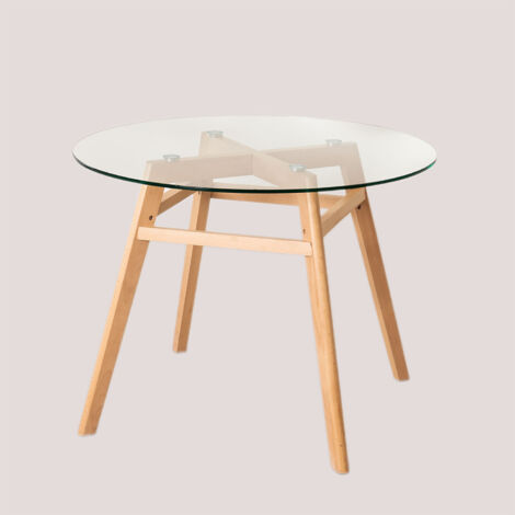 SKLUM Runder Esstisch aus Glas und Buchenholz Scand Nordic  Ø100 cm                                 