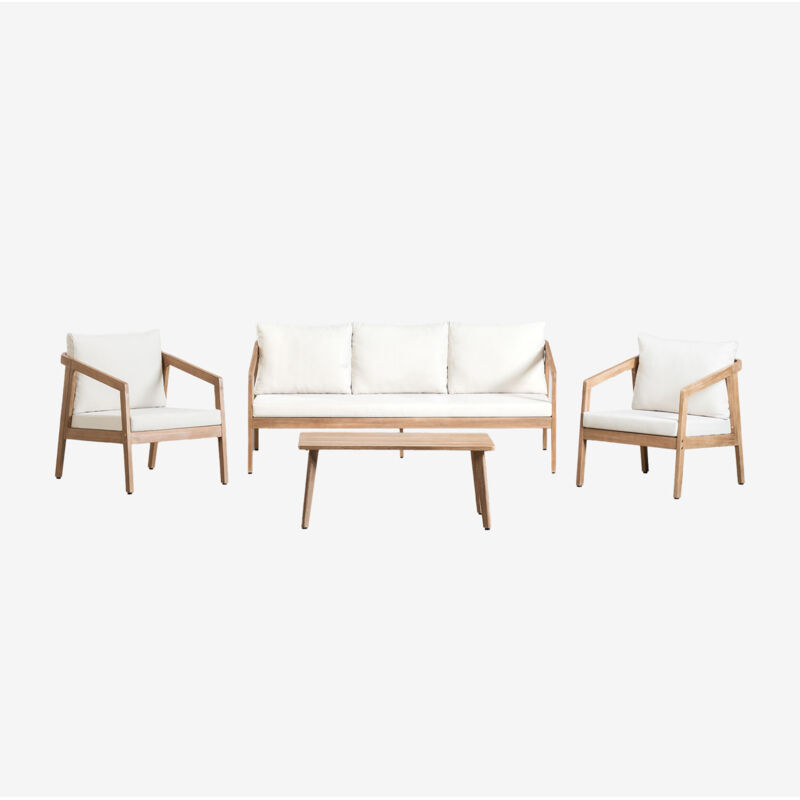 Sklum - Salon de jardin Kaela avec canapé, 2 fauteuils et table basse en bois d'acacia