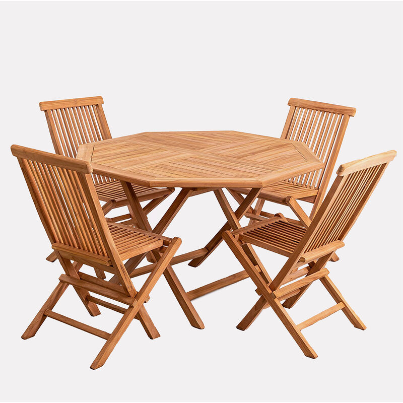 Set aus klappbarem Gartentisch und 4 Stühlen aus Teakholz Pira Teakholz - Teakholz - Sklum