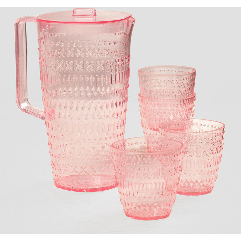 

Set de 1 Jarra 2L y 4 Vasos Brandon Rosa - Sklum