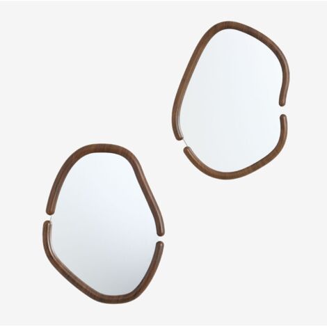 Sklum – Set de 2 miroirs muraux irréguliers en MDF – Verre flotté 0,28mm – Dimensions 40x30,5-34x2cm – Style wavy décoratif