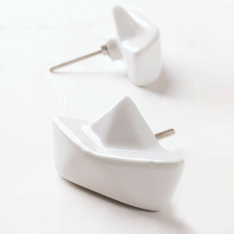 

Set de 2 Tiradores en Cerámica Barco de Papel Kids Blanco - Sklum