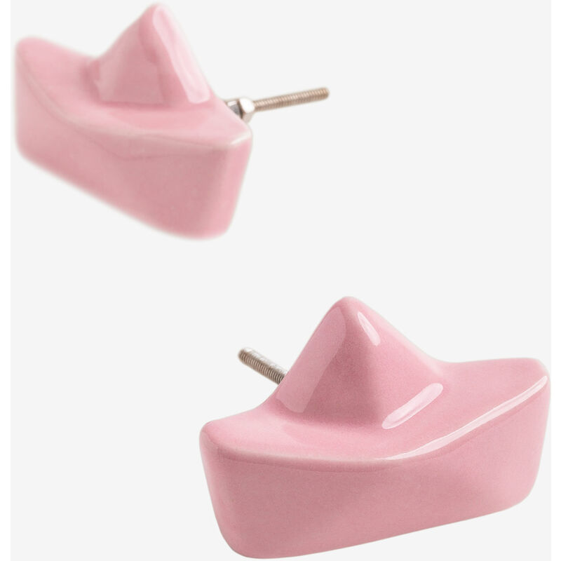 Image of Sklum - Set di 2 pomelli in ceramica Barchetta di carta Kids Zucchero Filato Rosa - Zucchero Filato Rosa