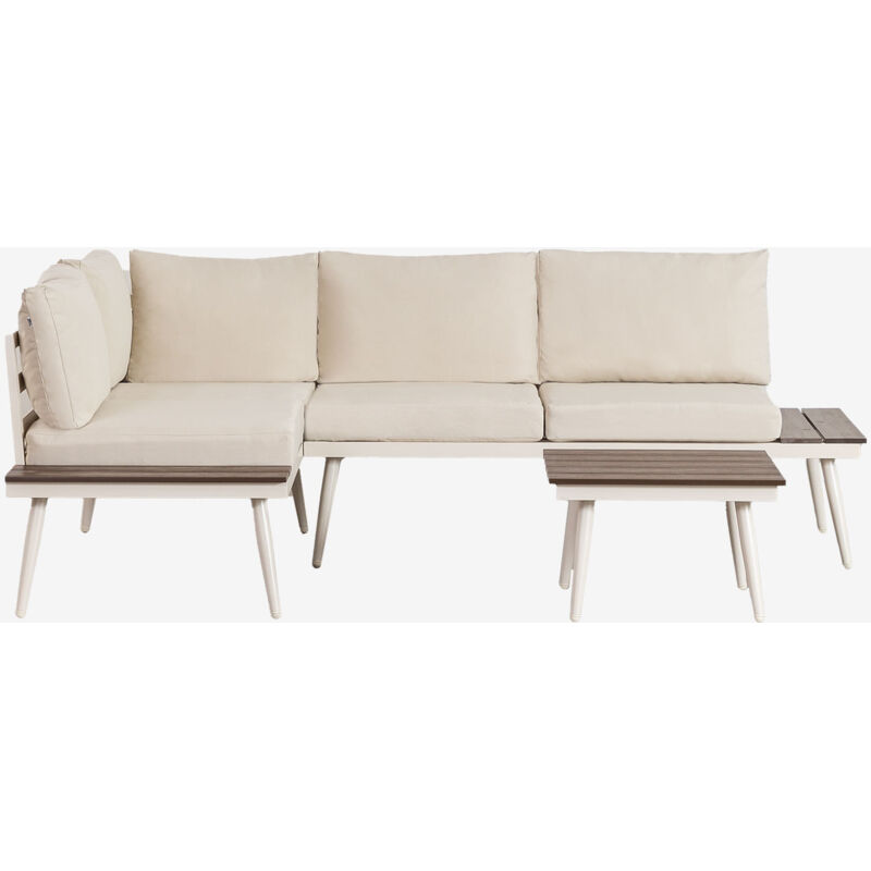 Salon de jardin avec canapé d'angle 4 places et table basse en aluminium et bois Nadi Sklum Beige Crème - Beige Tapioca