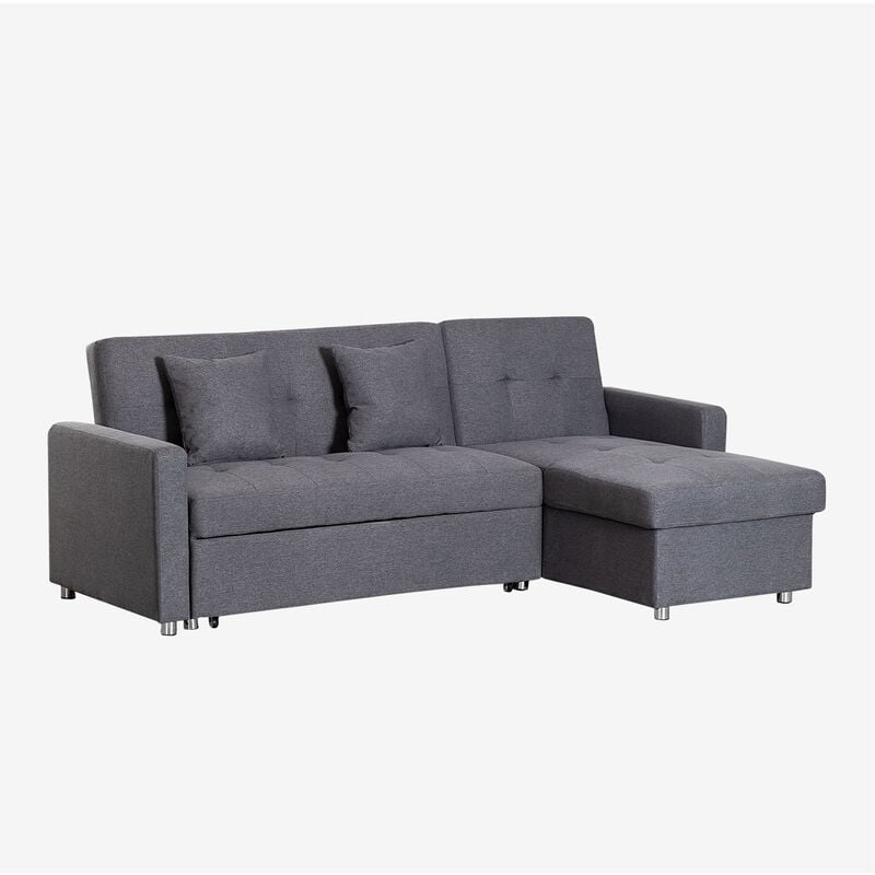 

Sofá Cama Chaise Longue 3 Plazas Intercambiable en Lino Duom Gris Antracita - Sklum