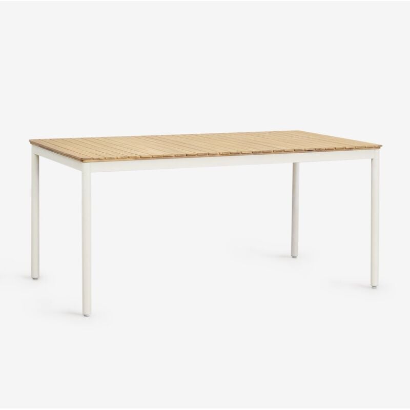Sklum - Table à manger rectangulaire en acier et bois d'acacia (160x90 cm) Artus Blanc Gardenia
