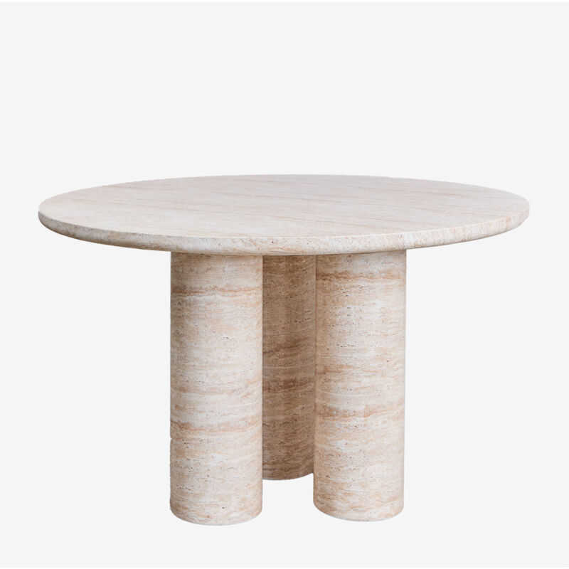 Sklum - Table à manger ronde Ø120 cm en ciment aspect travertin de Lourdes Travertine