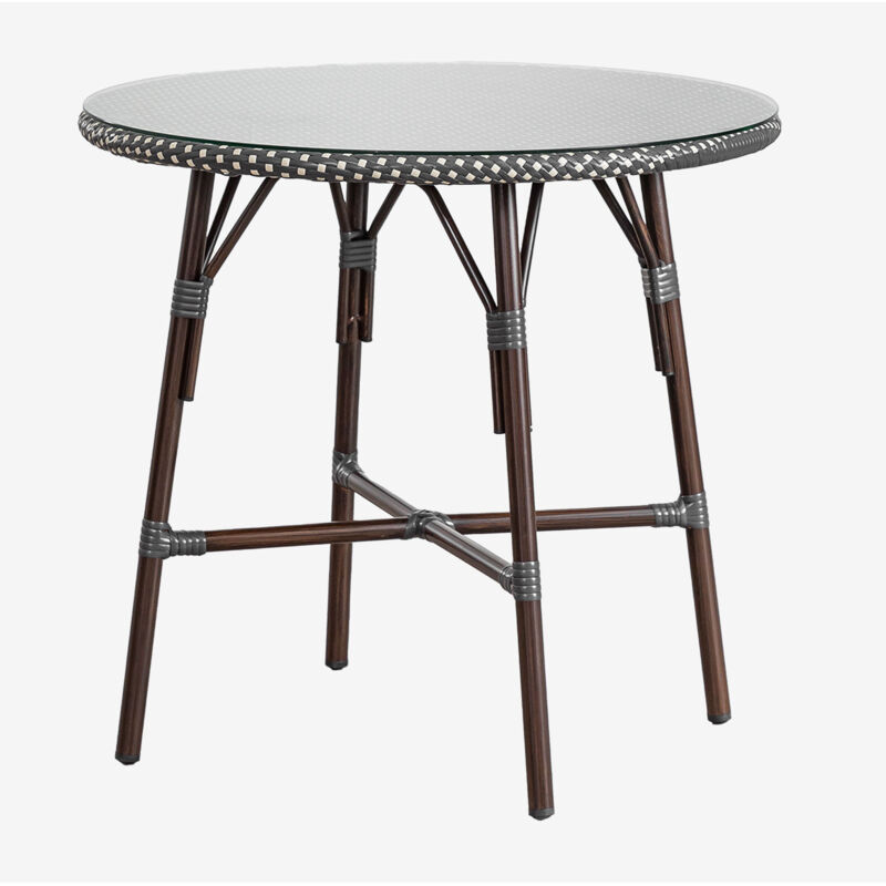 Table à manger ronde Brielle Bistro en aluminium et rotin synthétique (Ø80 cm) Sklum Gris Graphite