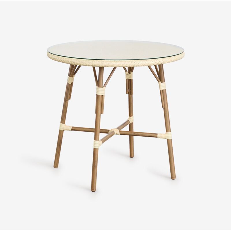 Table à manger ronde Brielle Bistro en aluminium et rotin synthétique (Ø80 cm) SKLUM Beige Crème