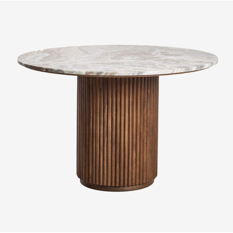 Sklum - Table à manger ronde Giselda en pierre naturelle et bois de manguier Marbre Ø120 cm