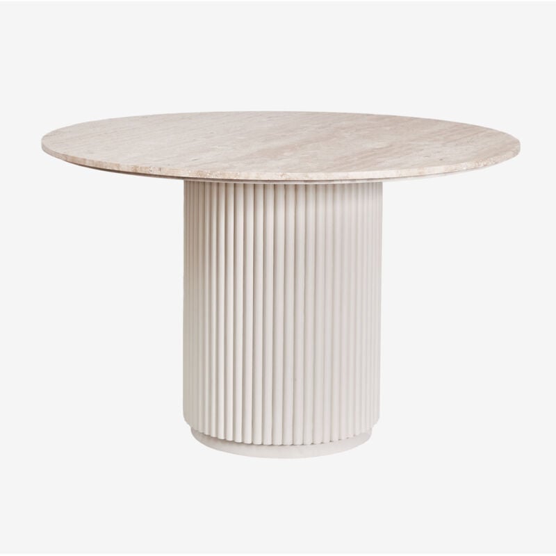 Sklum - Table à manger ronde Giselda en pierre naturelle et bois de manguier Travertine Ø120 cm