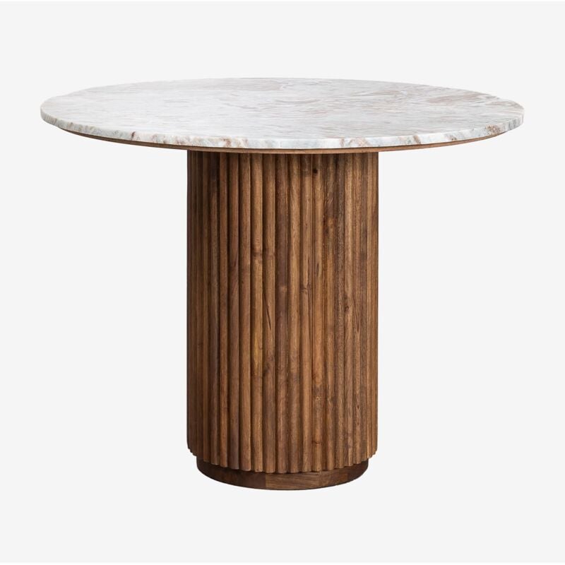 Sklum - Table à manger ronde Giselda en pierre naturelle et bois de manguier Marbre Ø100 cm