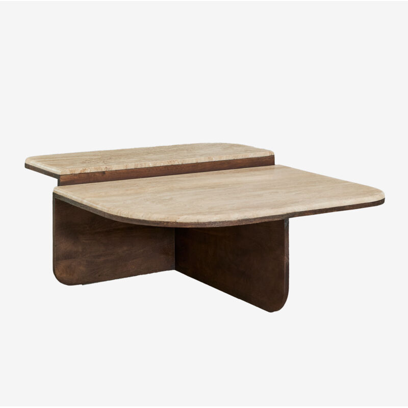 Table basse 90x90 cm en pierre naturelle et bois de manguier Clotsh SKLUM