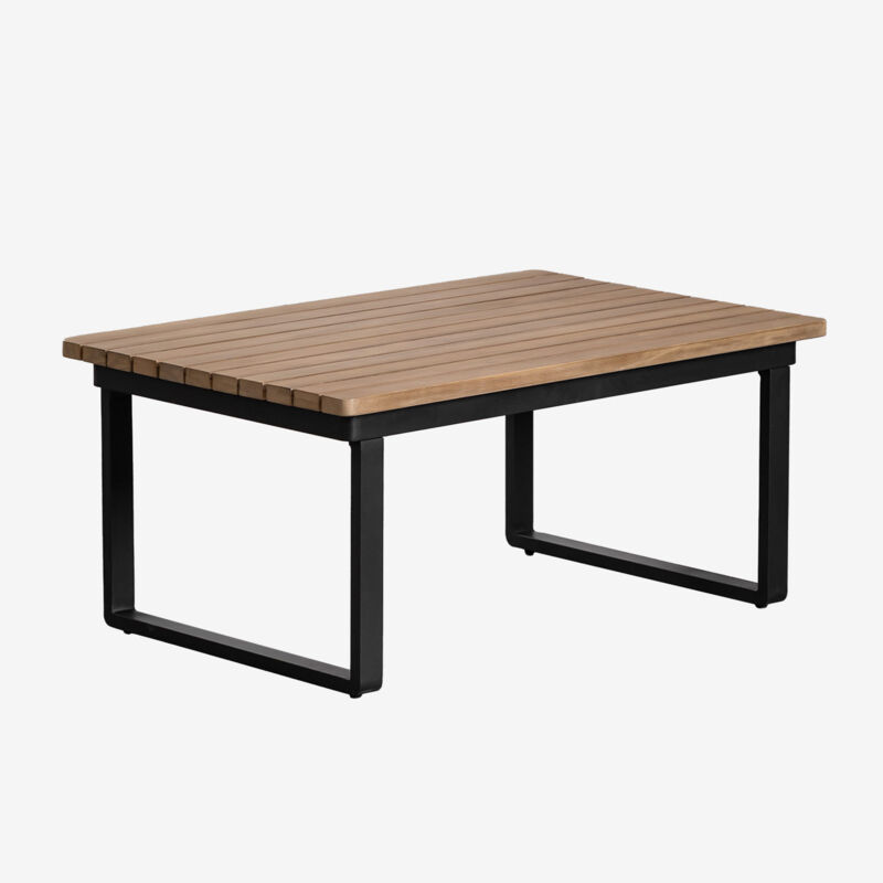 Table basse de jardin rectangulaire en aluminium et bois d'acacia (90x60 cm) Giselle Sklum Noir - Noir