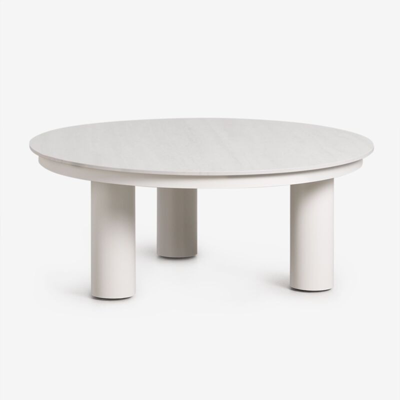 Table basse de jardin ronde Ø80 cm en pierre frittée et aluminium Umeko Sklum Blanc