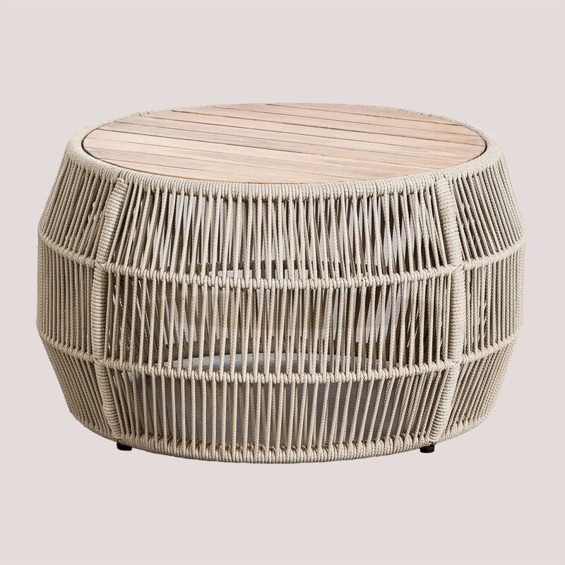 Sklum - Table basse de jardin ronde Ø80 cm en aluminium et bois d'acacia Krot Beige Crème