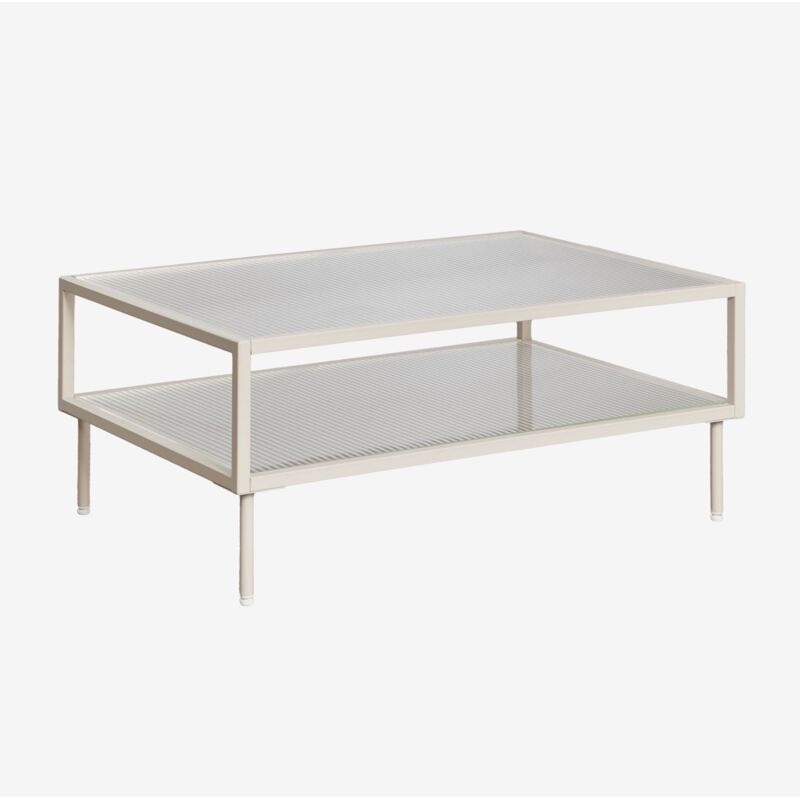 Table basse rectangulaire en acier et verre Paoline Sklum Beige Crème