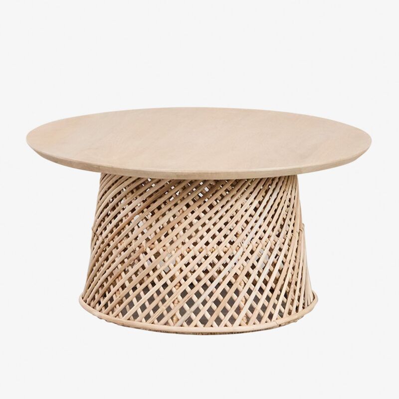 Sklum - Table basse ronde en manguier et rotin (Ø80 cm) Suzane