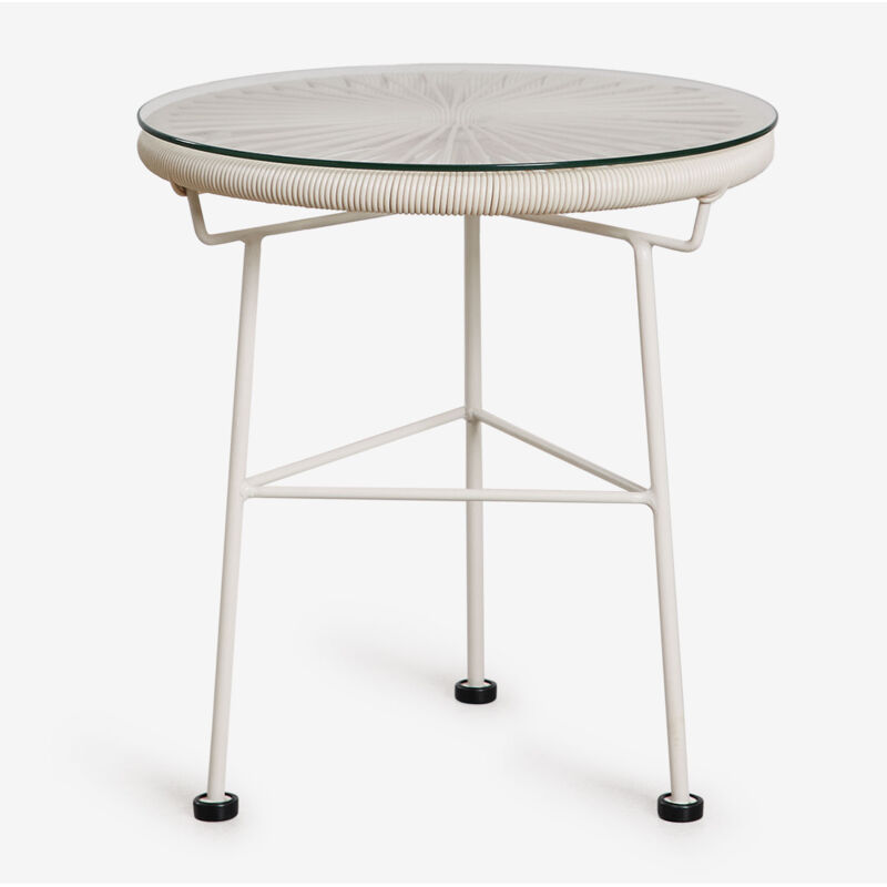 Sklum - Table d'appoint de jardin ronde Ø45 cm en acier et osier synthétique Acapulco Tapioca Beige