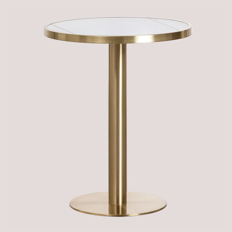 Sklum - Table de bar ronde en grès (Ø60 cm) Manhattan Blanc