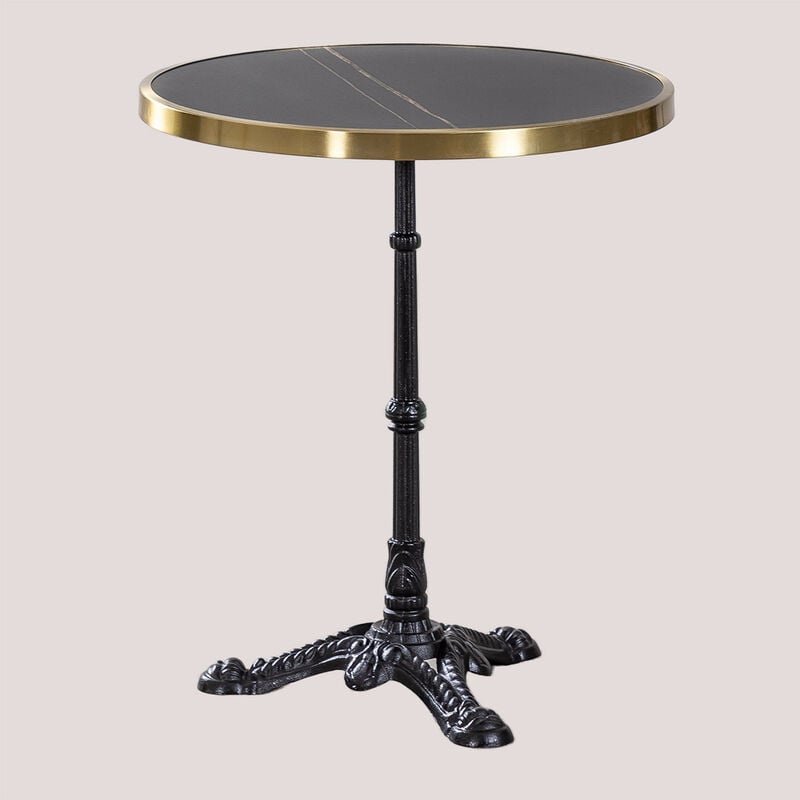 Sklum - Table de bar ronde en Gres Venezia Black Noir