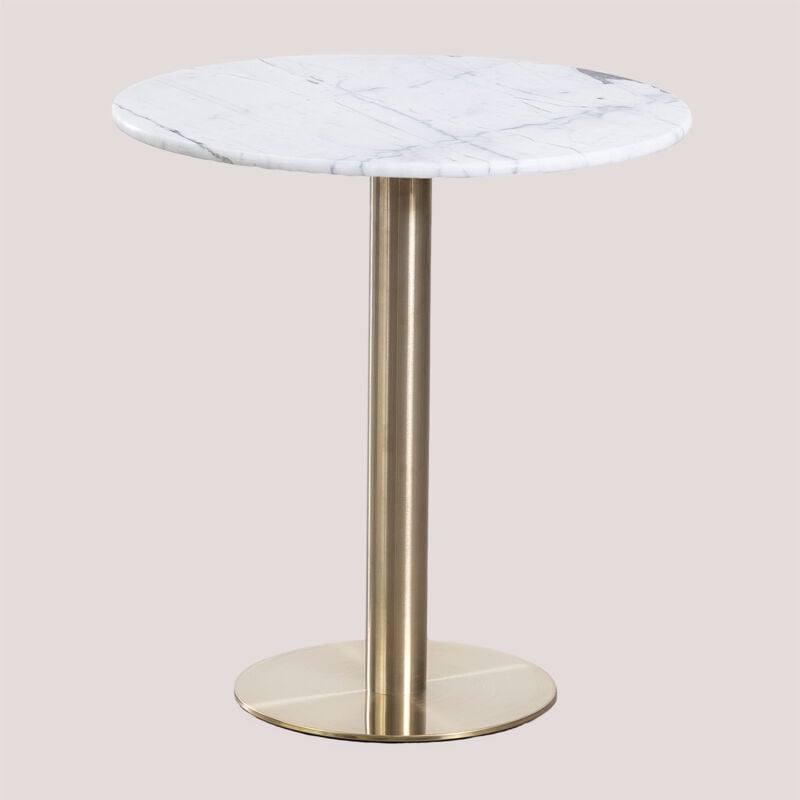 Sklum - Table de Bar Ronde en Marbre Cosmopolitan Ø70 cm Or champagne