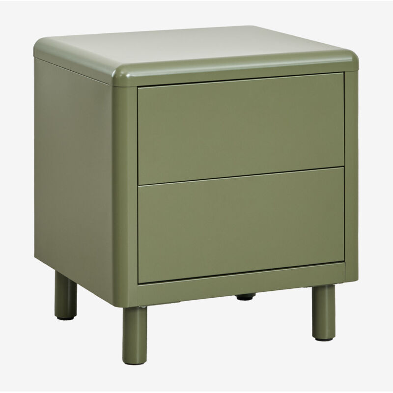 Sklum - Table de chevet en acier Michigan Vert Olive Intense