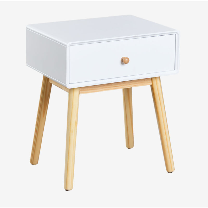 Table de Chevet en MDF et Bois de Pin Lucka SKLUM Blanc