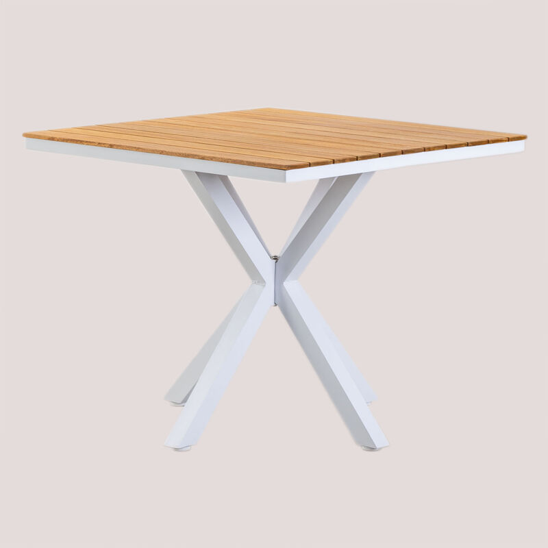 Table de jardin carrée 90x90 cm en bois d'eucalyptus et aluminium Archer Sklum Blanc Gardenia