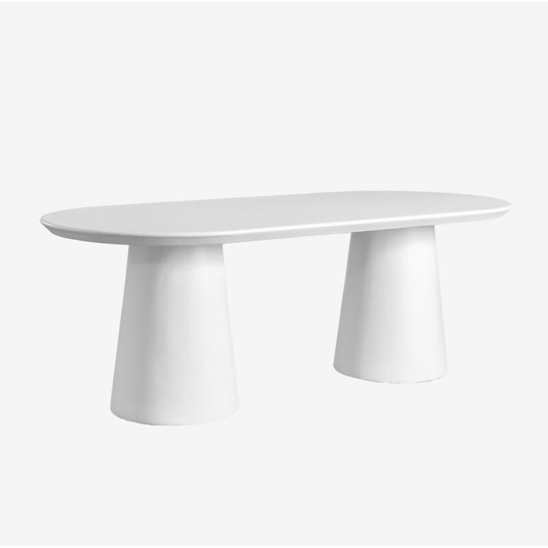 Table de jardin ovale 220x95 cm en ciment Noemi Sklum Blanc