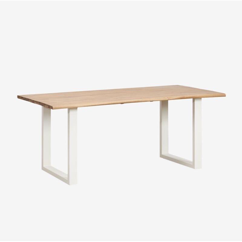 Sklum - Table de jardin rectangulaire 180x90 cm en bois d'acacia et acier Maupi Blanc Gardenia