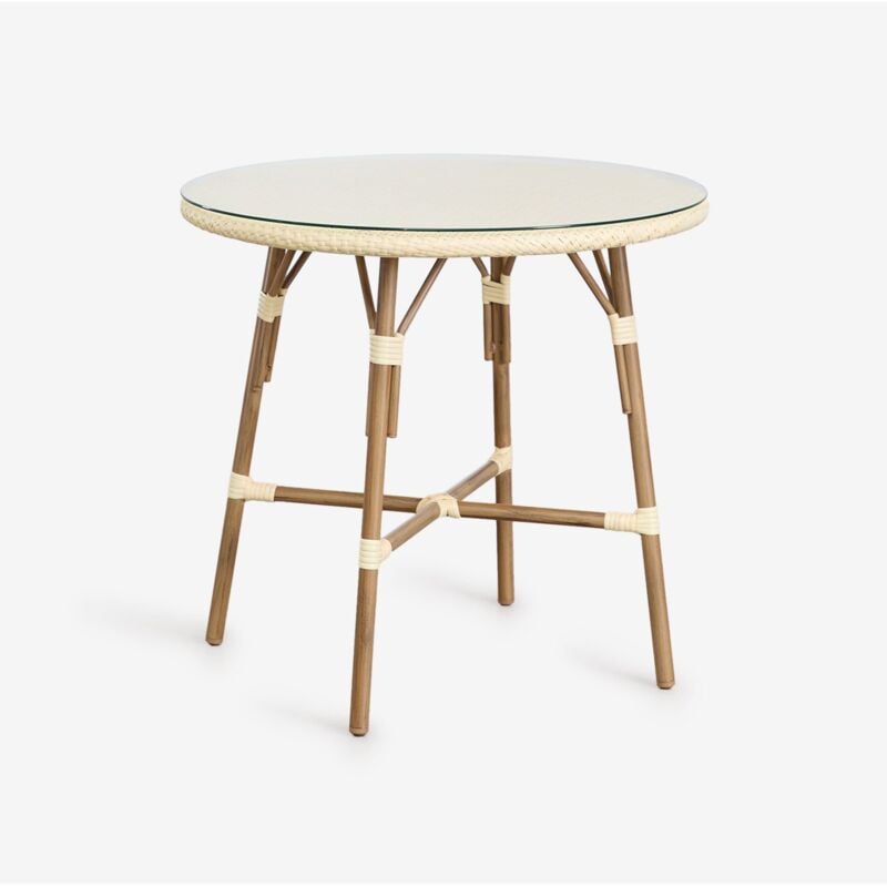 Table de jardin ronde Ø80 cm en aluminium et rotin synthétique Brielle Bistro Sklum Beige Crème
