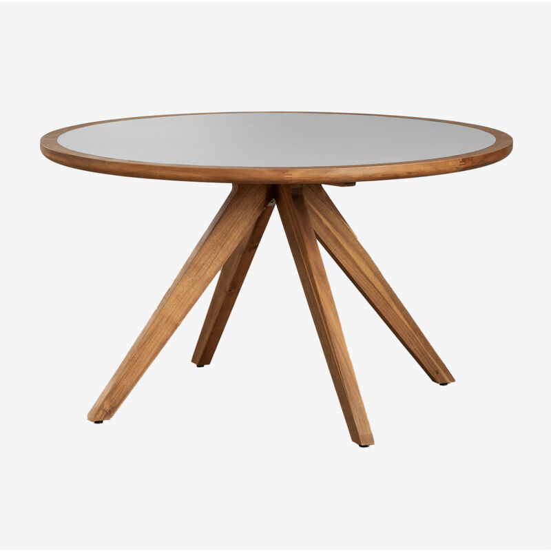 Sklum - Table de jardin ronde en ciment et bois d'acacia (Ø130 cm) Gamila Gris - Gris