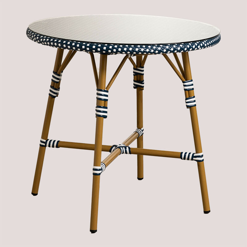 Table de Jardin Ronde en Osier Synthétique (Ø80 cm) Alisa SKLUM Aluminium - Osier Synthétique - Bleu Marin