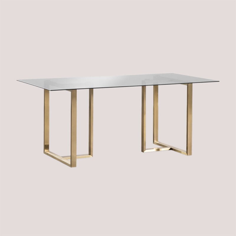 Sklum - Table de Salle à Manger Rectangulaire en Verre et Acier (180x90 cm) Lesley Gris Fumé