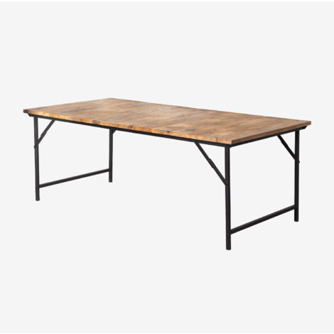 Sklum – Table extensible pliable en bois de manguier 200x100 cm – Pieds en fer – Pour salle à manger ou salon – Design moderne et durable