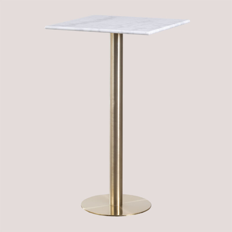 Sklum - Table Haute de Bar Carrée en Marbre (60x60 cm) Cosmopolitan Or champagne