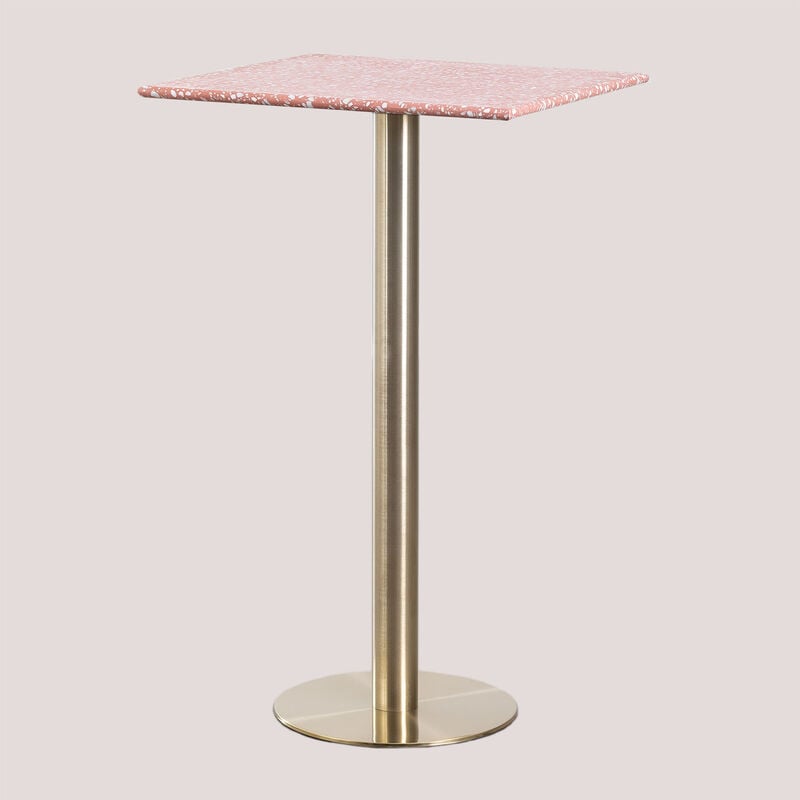 sklum - table haute de bar carrée en terrazzo (60x60 cm) malibu or champagne - or champagne