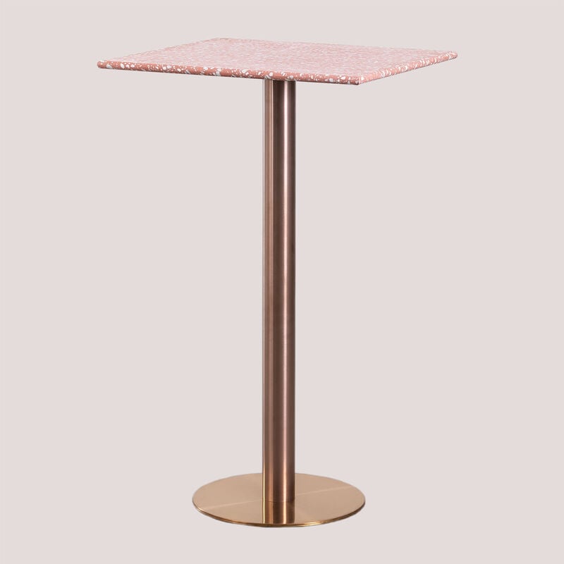 sklum - table haute de bar carrée en terrazzo (60x60 cm) malibu or rose - or rose
