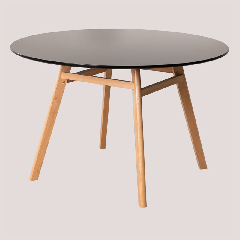 Table de Salle à Manger Ronde en mdf et Bois de Hêtre Scand Nordic Sklum Noir Ø120 cm
