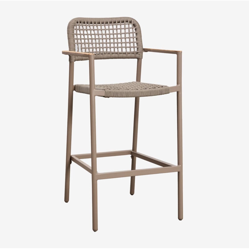 Tabouret de jardin haut Nediam avec accoudoirs en aluminium et corde tressée Sklum Brun Moka
