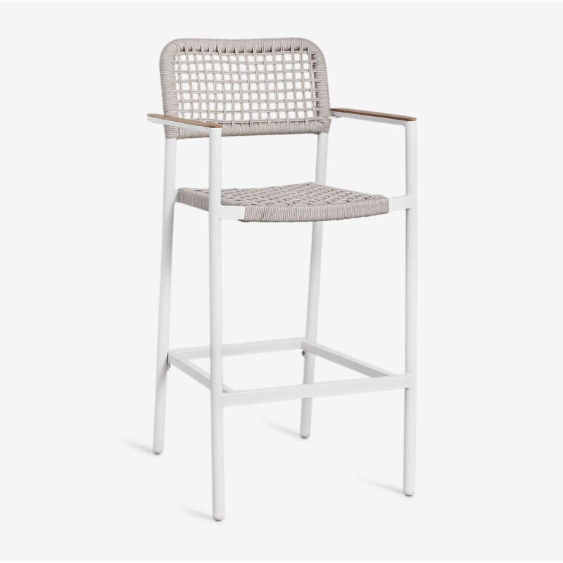 Tabouret de jardin haut Nediam avec accoudoirs en aluminium et corde tressée Sklum Blanc