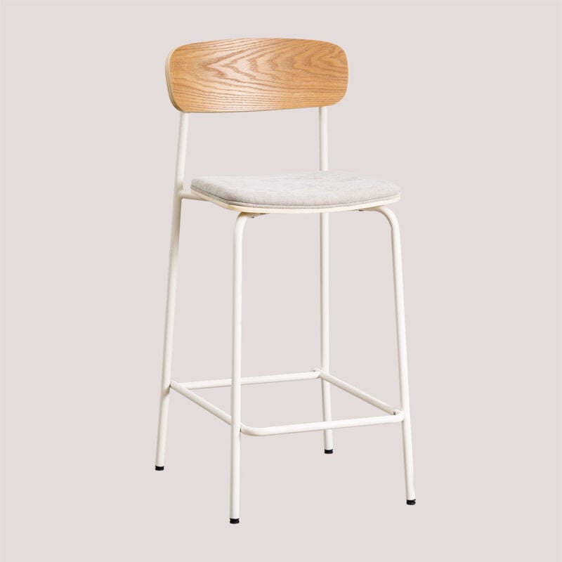 Sklum - Tabouret empilable de 65 cm de haut en fer et bois Wilpier Blanc Gardenia