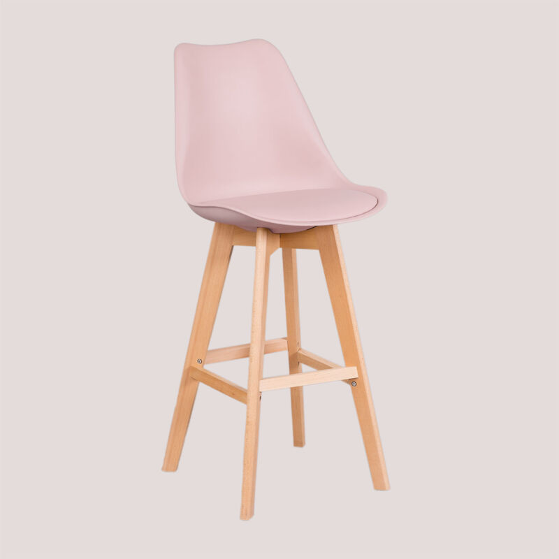 Tabouret haut nordique avec coussin en similicuir SKLUM Rose Noisette ↑75 cm