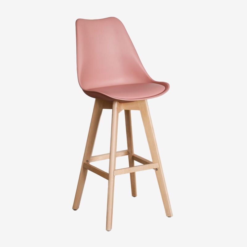 Sklum - Tabouret haut avec coussin en similicuir Nordic Rosé ↑75 cm