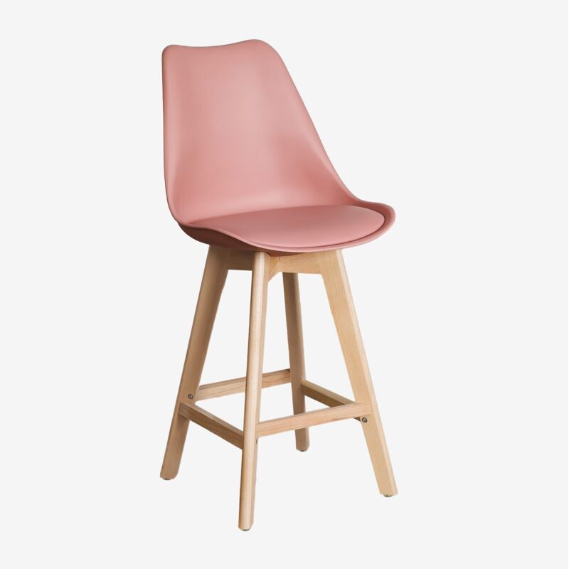Sklum - Tabouret haut avec coussin en similicuir Nordic Rosé ↑65 cm